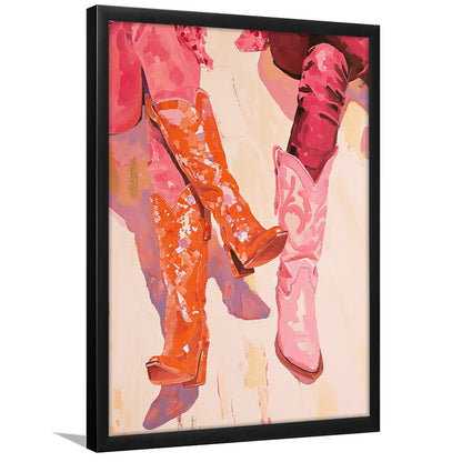 Pink & Orange Cowgirl Boots Art Print Western Decor Dorm Room, Framed Art Print Wall Decor, Picture Framed