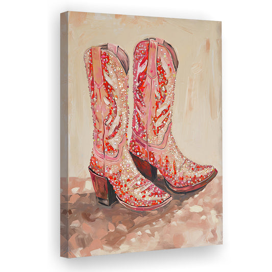 Pink & Red Cowgirl Boots Art Print Glam Western Decor Dorm Room, Canvas Print Wall Art, Wall Decor, Painting Canvas