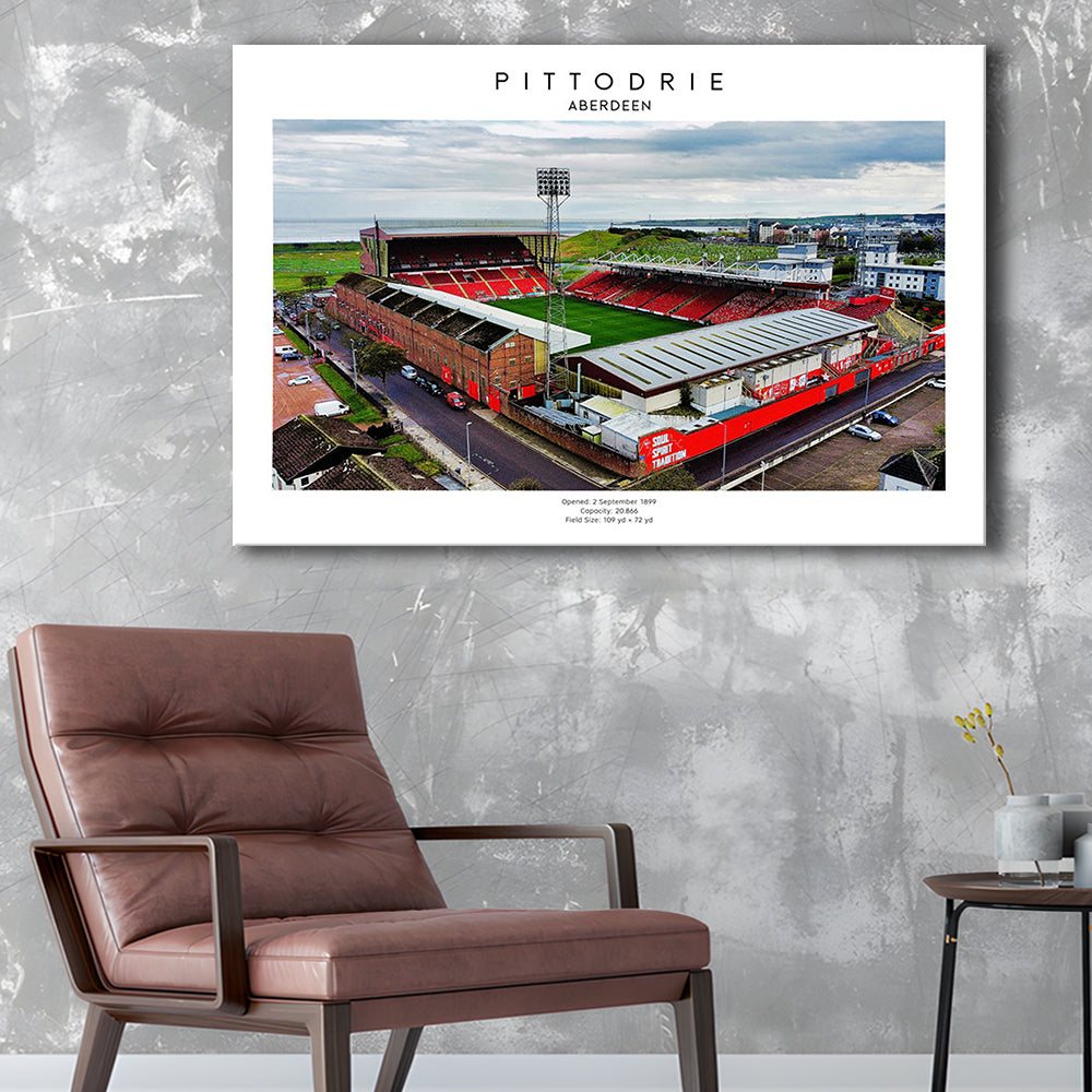 Pittodrie Stadium, Aberdeen, Football Wall Art Print, Sport Art Print, Canvas Print Wall Art, Man Cave Gift