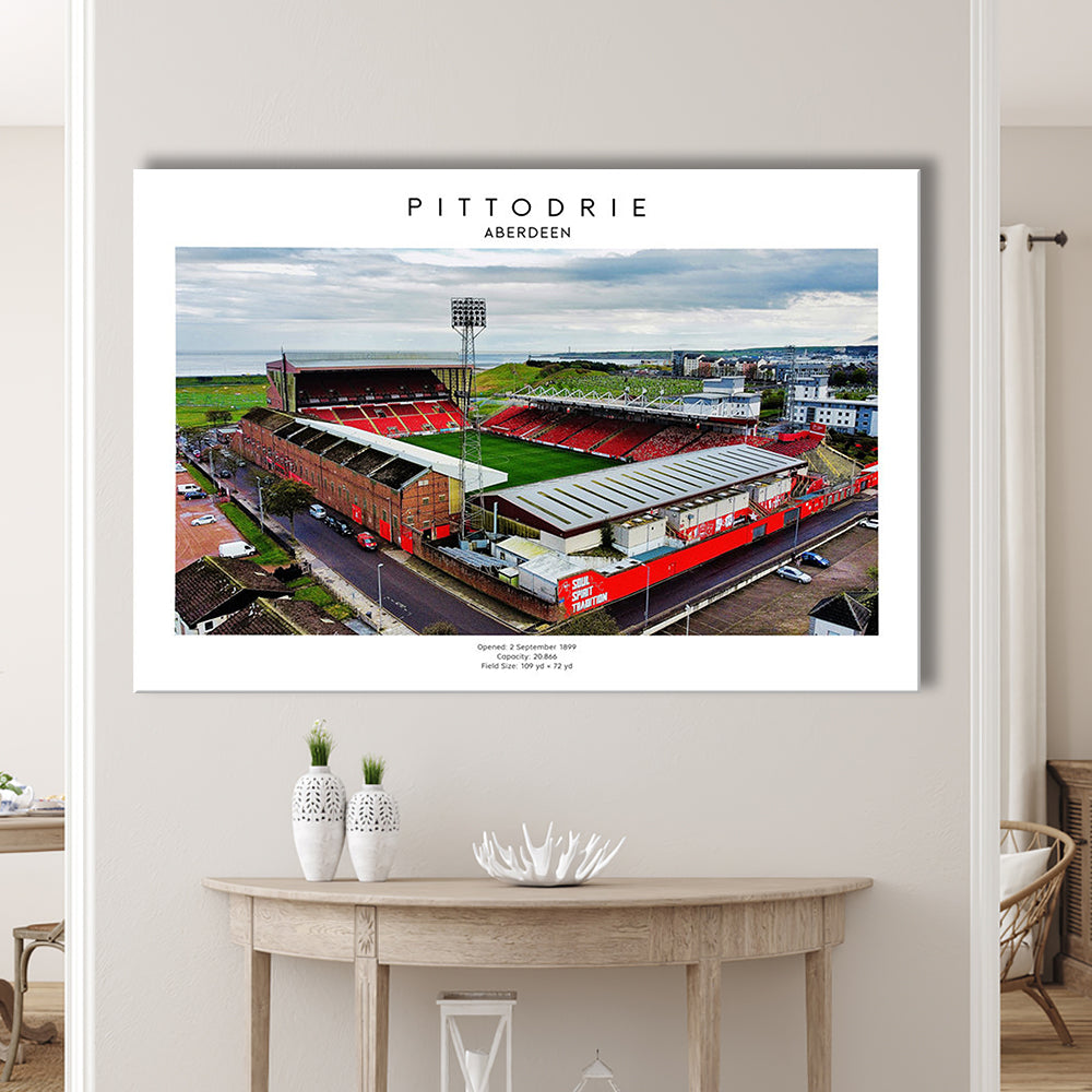 Pittodrie Stadium, Aberdeen, Football Wall Art Print, Sport Art Print, Canvas Print Wall Art, Man Cave Gift