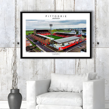 Pittodrie Stadium, Aberdeen, Football Wall Art Print, Sport Art Print, Framed Canvas Print Wall Art
