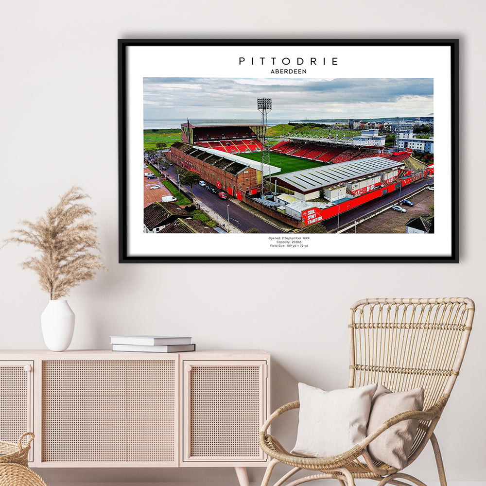 Pittodrie Stadium, Aberdeen, Football Wall Art Print, Sport Art Print, Framed Canvas Print Wall Art