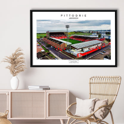 Pittodrie Stadium, Aberdeen, Football Wall Art Print, Sport Art Print, Framed Canvas Print Wall Art