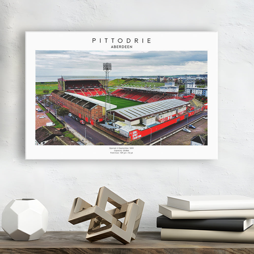 Pittodrie Stadium, Aberdeen, Football Wall Art Print, Sport Art Print, Canvas Print Wall Art, Man Cave Gift
