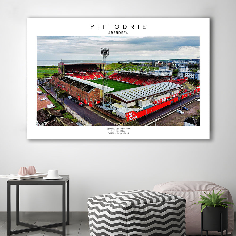 Pittodrie Stadium, Aberdeen, Football Wall Art Print, Sport Art Print, Canvas Print Wall Art, Man Cave Gift