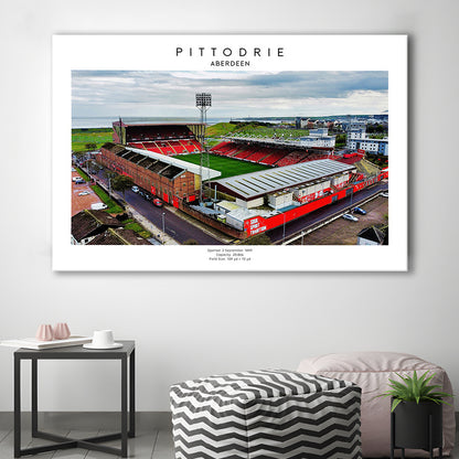Pittodrie Stadium, Aberdeen, Football Wall Art Print, Sport Art Print, Canvas Print Wall Art, Man Cave Gift