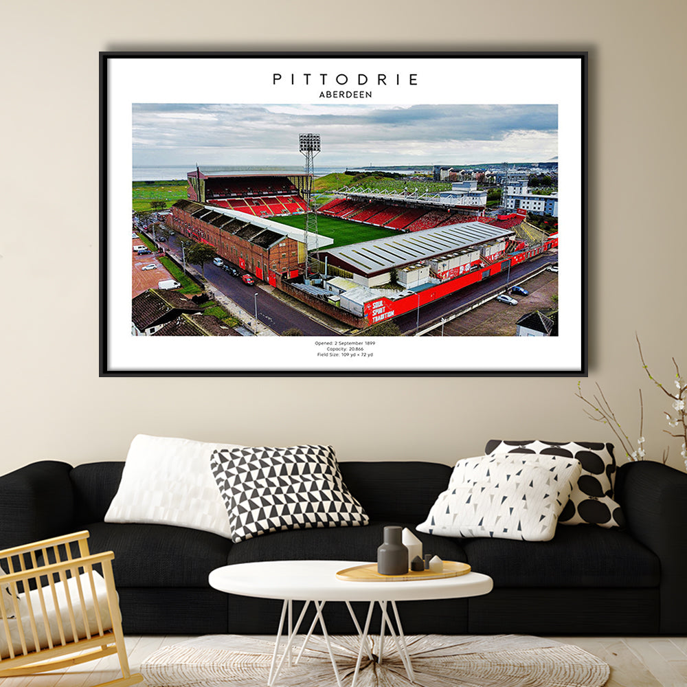 Pittodrie Stadium, Aberdeen, Football Wall Art Print, Sport Art Print, Framed Canvas Print Wall Art