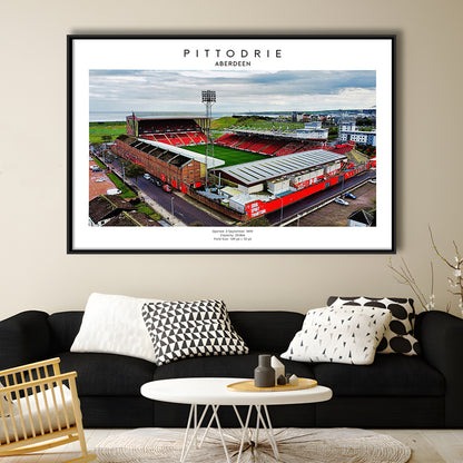 Pittodrie Stadium, Aberdeen, Football Wall Art Print, Sport Art Print, Framed Canvas Print Wall Art