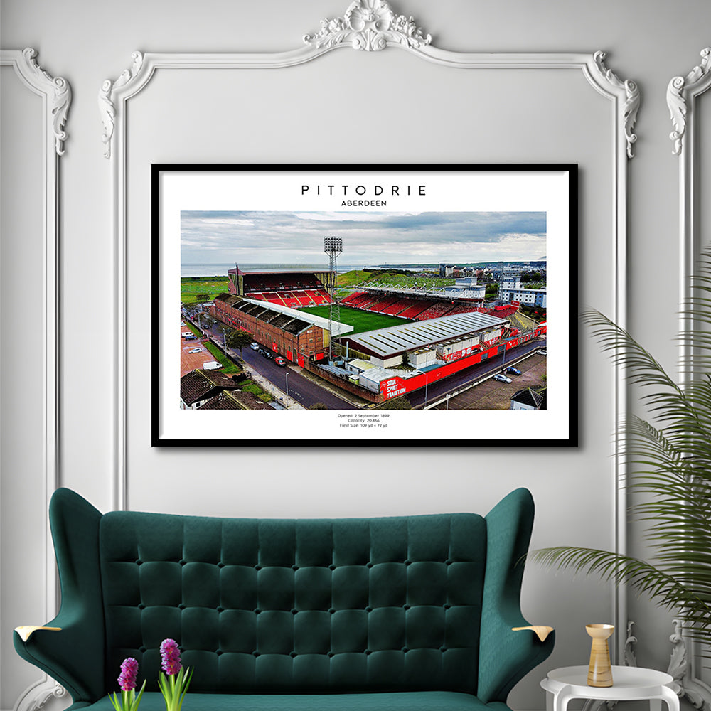 Pittodrie Stadium, Aberdeen, Football Wall Art Print, Sport Art Print, Framed Art Print Wall Decor