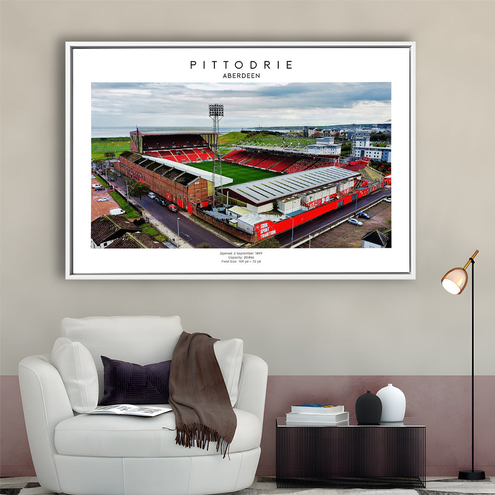 Pittodrie Stadium, Aberdeen, Football Wall Art Print, Sport Art Print, Framed Canvas Print Wall Art