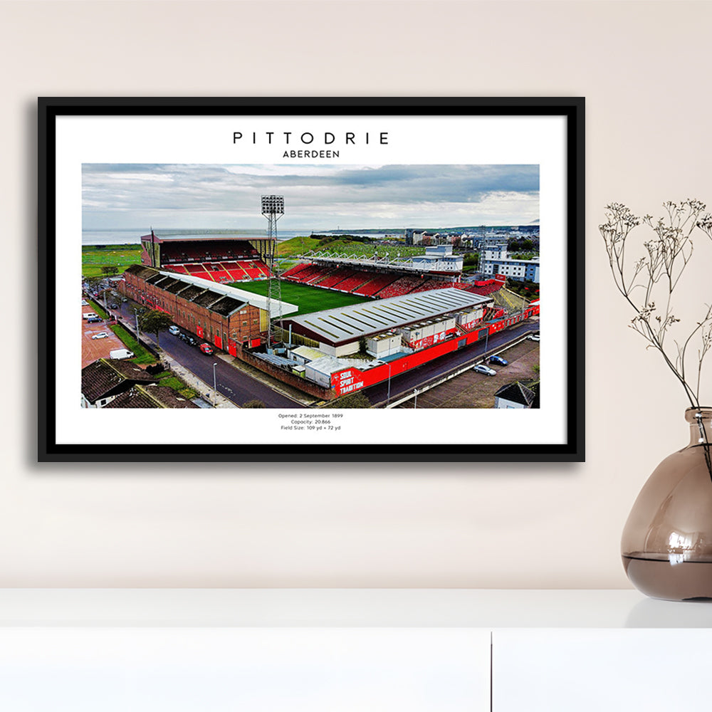 Pittodrie Stadium, Aberdeen, Football Wall Art Print, Sport Art Print, Framed Canvas Print Wall Art