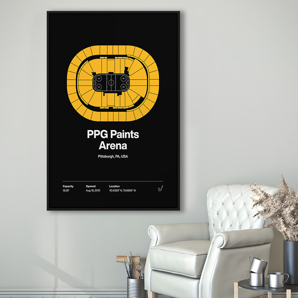 Pittsburgh Penguins Stadium Print, PPG Paints Arena Print, Man Cave Gift, Floating Framed Canvas Print Wall Art