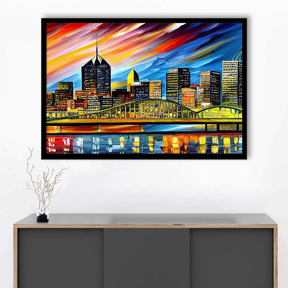 Pittsburgh Pennsylvania Skyline, Pittsburgh Painting Wall Art, Sport Gift Art, Framed Art Print Wall Decor