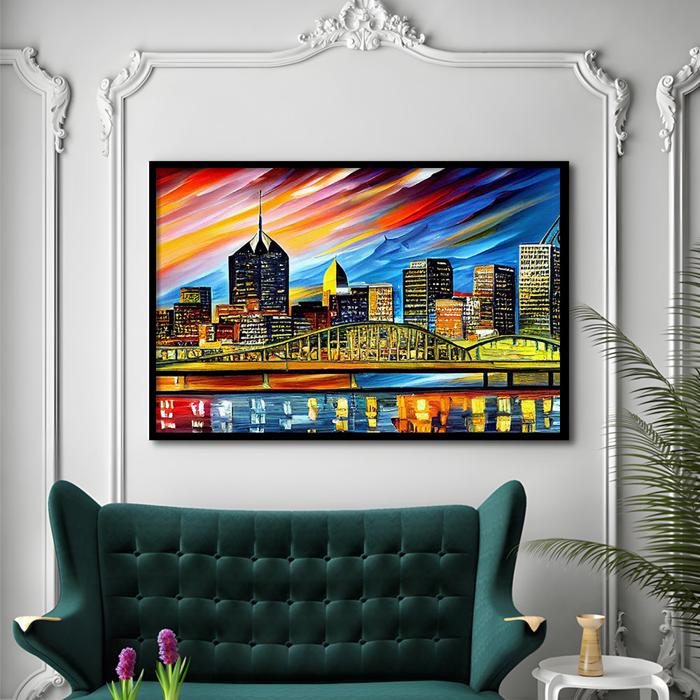 Pittsburgh Pennsylvania Skyline, Pittsburgh Painting Wall Art, Sport Gift Art, Framed Art Print Wall Decor