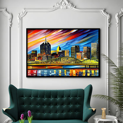 Pittsburgh Pennsylvania Skyline, Pittsburgh Painting Wall Art, Sport Gift Art, Framed Art Print Wall Decor