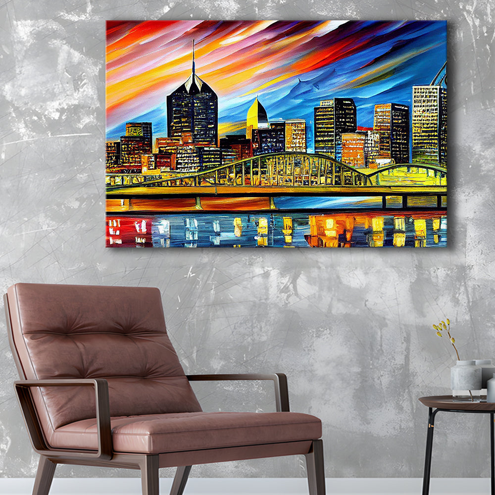 Pittsburgh Pennsylvania Skyline, Pittsburgh Painting Wall Art, Sport Art, Gifts for him, Canvas Print Wall Art