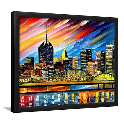 Pittsburgh Pennsylvania Skyline, Pittsburgh Painting Wall Art, Sport Gift Art, Framed Art Print Wall Decor