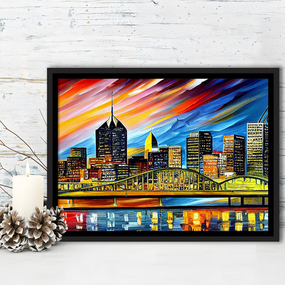 Pittsburgh Pennsylvania Skyline, Pittsburgh Painting Wall Art, Sport Gift Art, Framed Canvas Print Wall Art