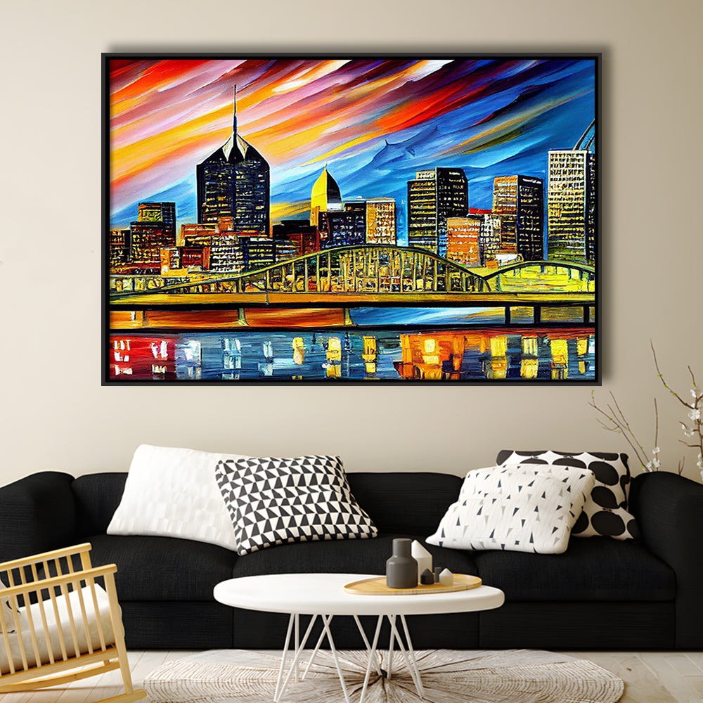 Pittsburgh Pennsylvania Skyline, Pittsburgh Painting Wall Art, Sport Gift Art, Framed Canvas Print Wall Art