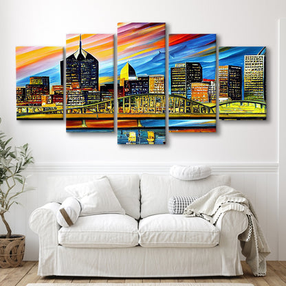 Pittsburgh Pennsylvania Skyline, Pittsburgh Painting Wall Art, Sport Art, Mixed 5 Panel, Canvas Print Wall Art