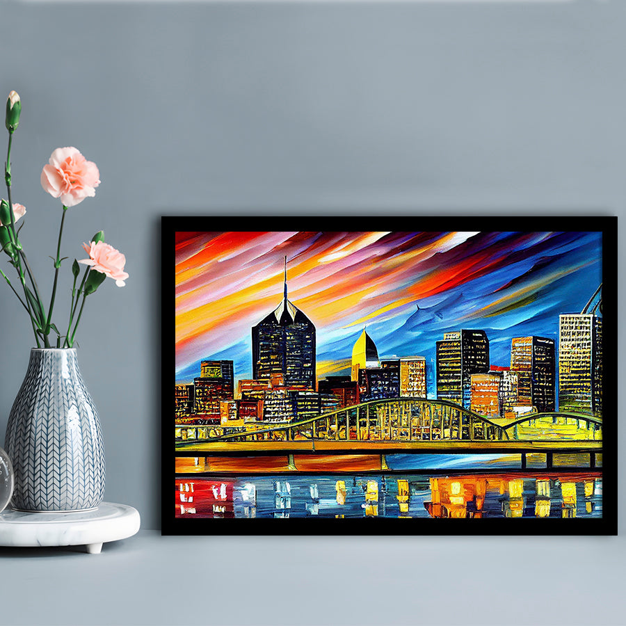 Pittsburgh Pennsylvania Skyline, Pittsburgh Painting Wall Art, Sport Gift Art, Framed Art Print Wall Decor