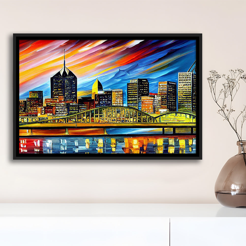 Pittsburgh Pennsylvania Skyline, Pittsburgh Painting Wall Art, Sport Gift Art, Framed Canvas Print Wall Art