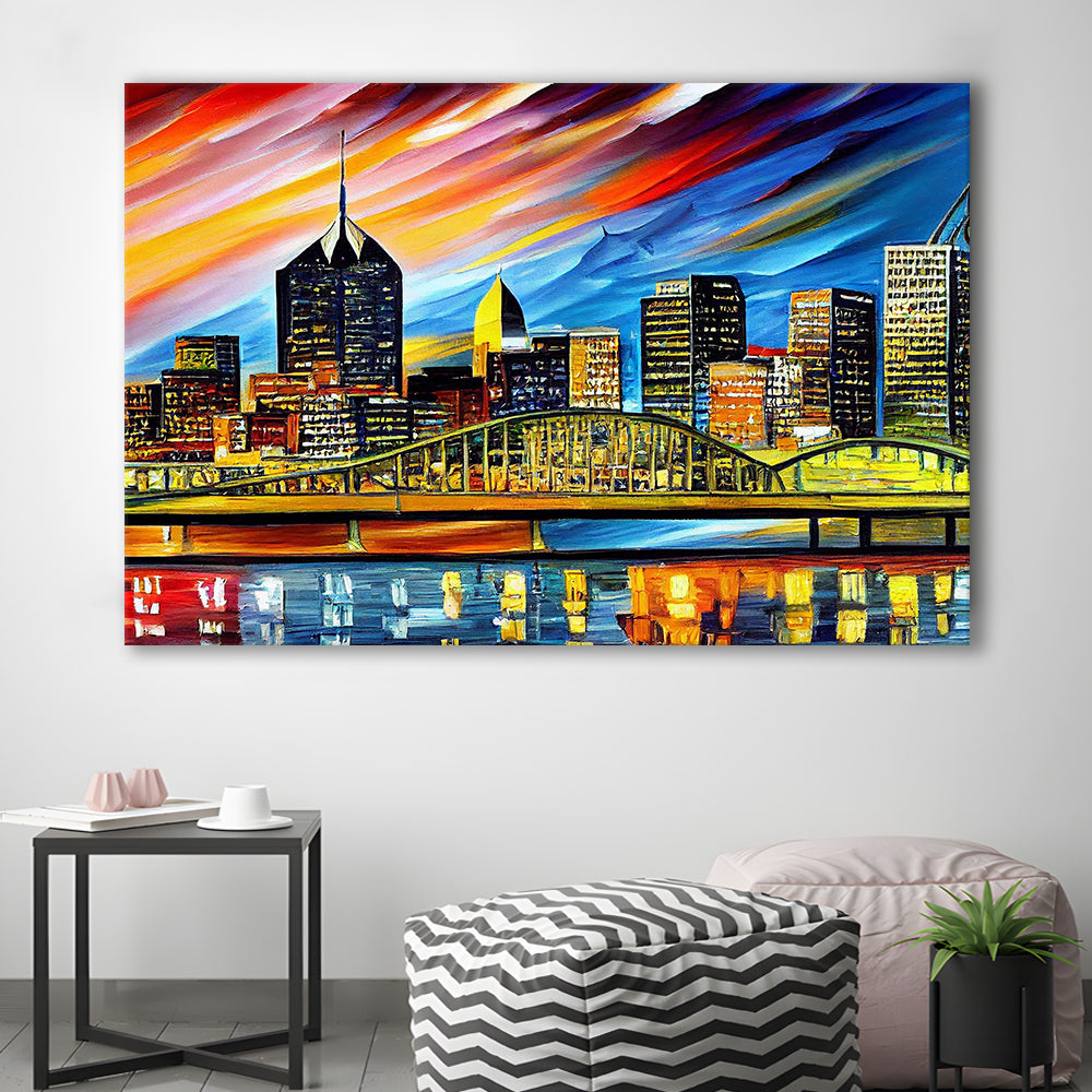 Pittsburgh Pennsylvania Skyline, Pittsburgh Painting Wall Art, Sport Art, Gifts for him, Canvas Print Wall Art