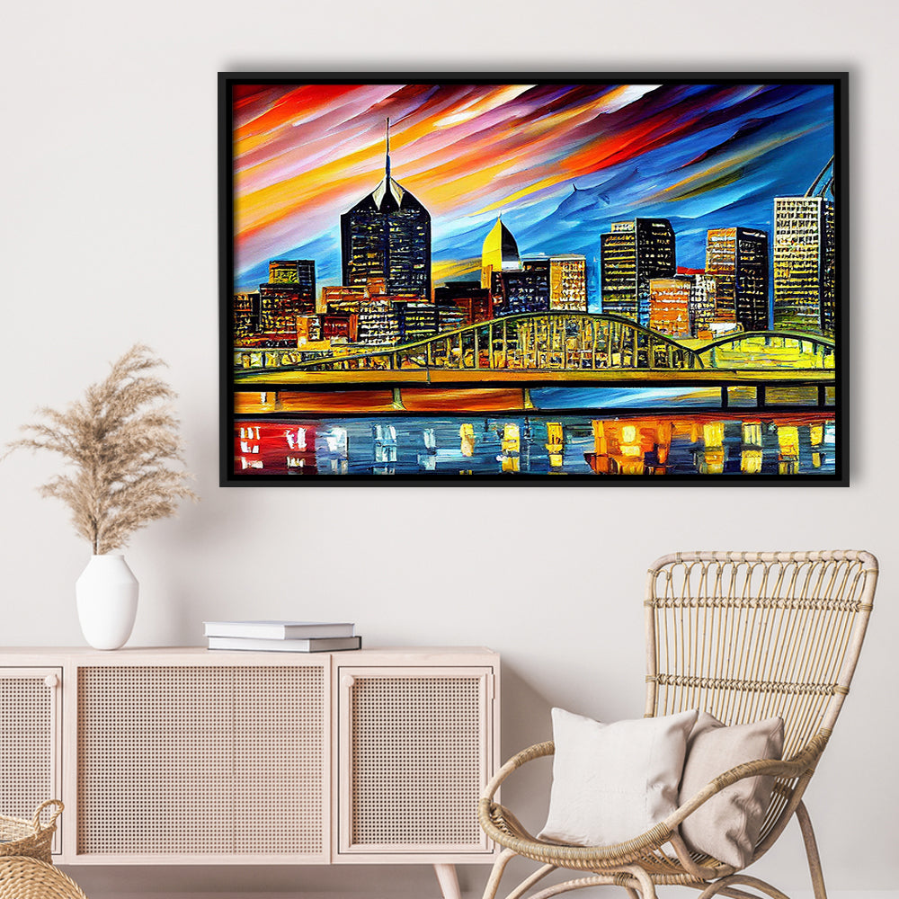 Pittsburgh Pennsylvania Skyline, Pittsburgh Painting Wall Art, Sport Gift Art, Framed Canvas Print Wall Art
