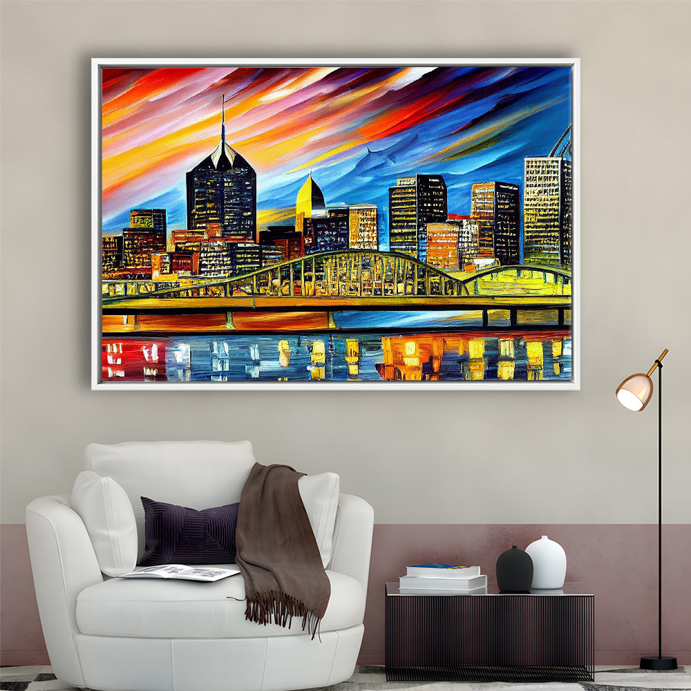 Pittsburgh Pennsylvania Skyline, Pittsburgh Painting Wall Art, Sport Gift Art, Framed Canvas Print Wall Art