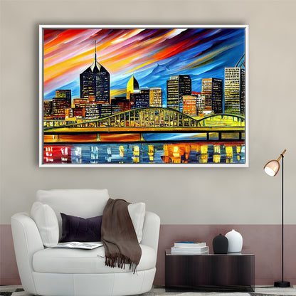 Pittsburgh Pennsylvania Skyline, Pittsburgh Painting Wall Art, Sport Gift Art, Framed Canvas Print Wall Art