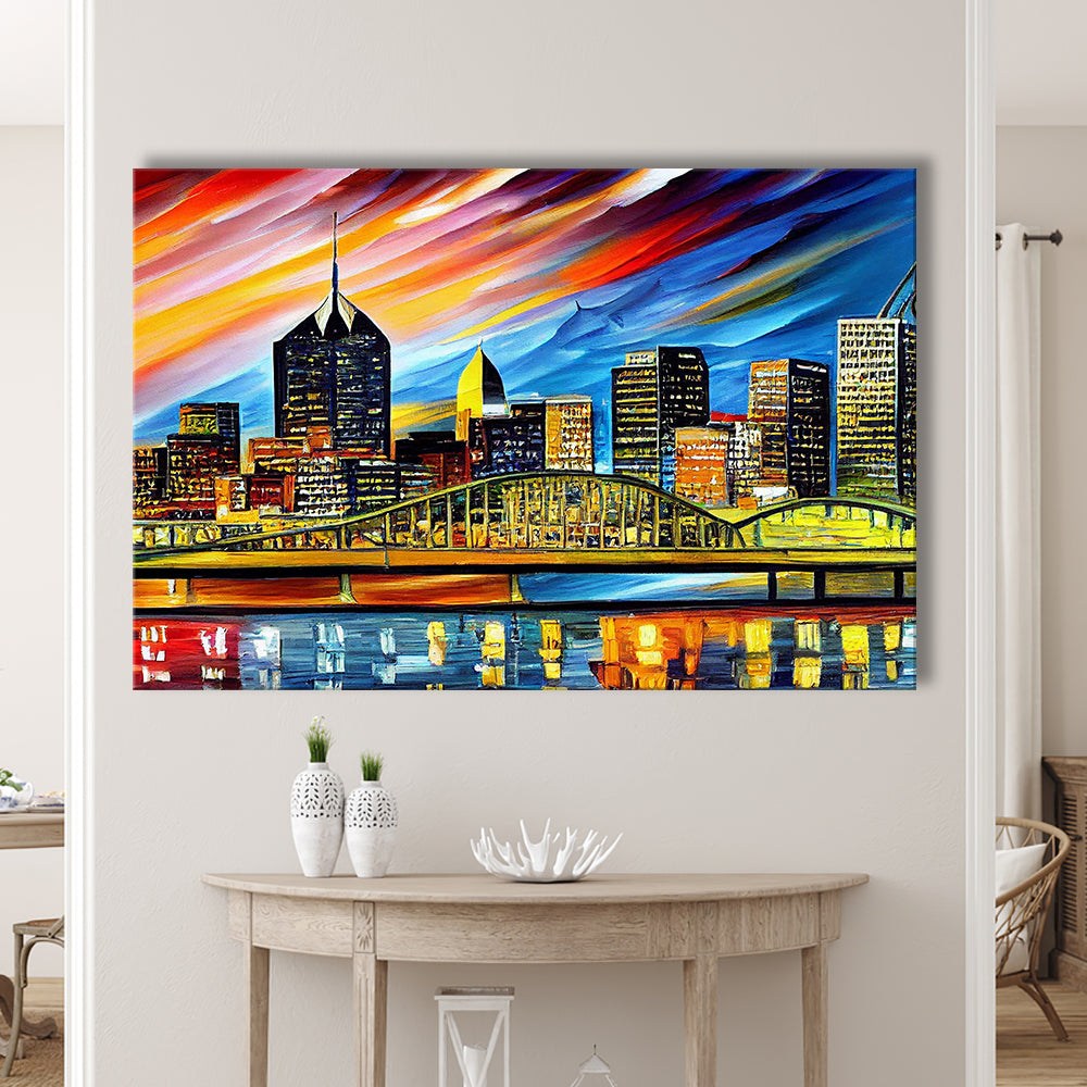 Pittsburgh Pennsylvania Skyline, Pittsburgh Painting Wall Art, Sport Art, Gifts for him, Canvas Print Wall Art