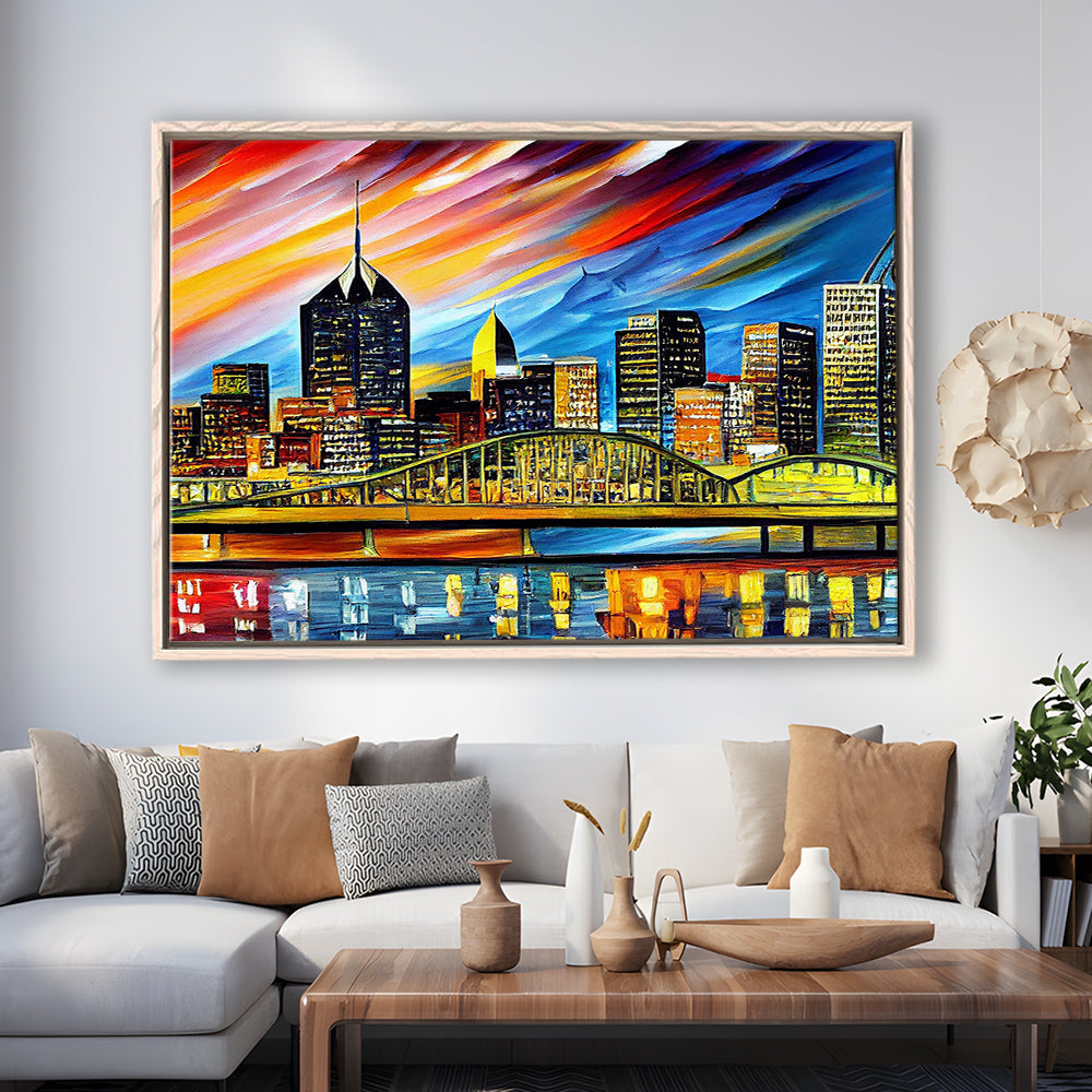 Pittsburgh Pennsylvania Skyline, Pittsburgh Painting Wall Art, Sport Gift Art, Framed Canvas Print Wall Art