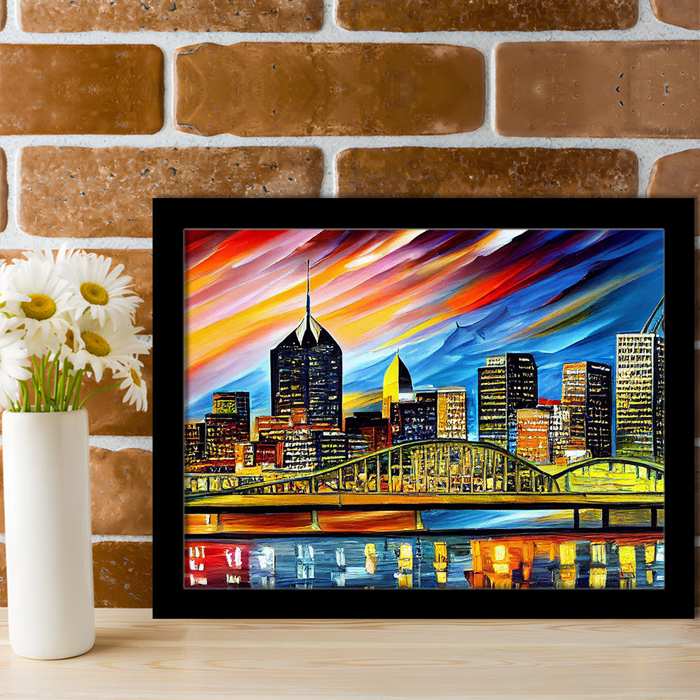 Pittsburgh Pennsylvania Skyline, Pittsburgh Painting Wall Art, Sport Gift Art, Framed Art Print Wall Decor