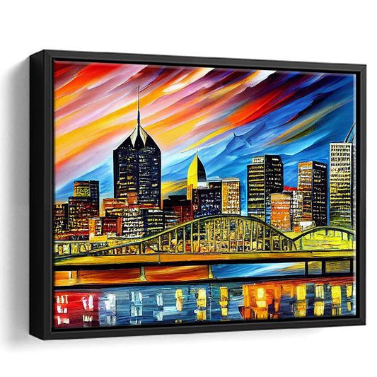 Pittsburgh Pennsylvania Skyline, Pittsburgh Painting Wall Art, Sport Gift Art, Framed Canvas Print Wall Art