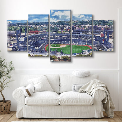 Pittsburgh Pirates, PNC Park Painting Watercolor, Sport Art, Mixed 5 Panel, Canvas Print Wall Art