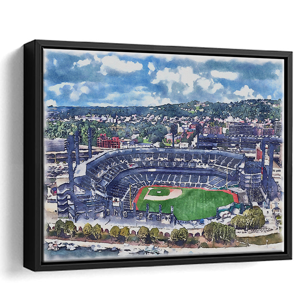 Pittsburgh Pirates, PNC Park Painting Watercolor, Sport Gift Art, Framed Canvas Print Wall Art