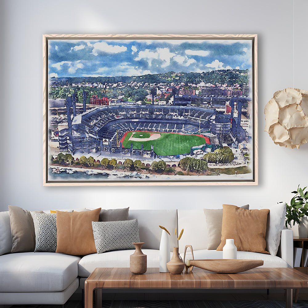Pittsburgh Pirates, PNC Park Painting Watercolor, Sport Gift Art, Framed Canvas Print Wall Art