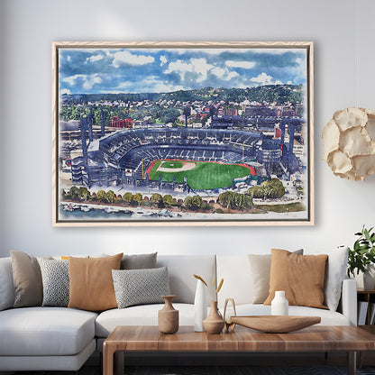Pittsburgh Pirates, PNC Park Painting Watercolor, Sport Gift Art, Framed Canvas Print Wall Art
