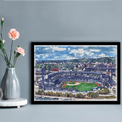 Pittsburgh Pirates, PNC Park Painting Watercolor, Sport Gift Art, Framed Art Print Wall Decor