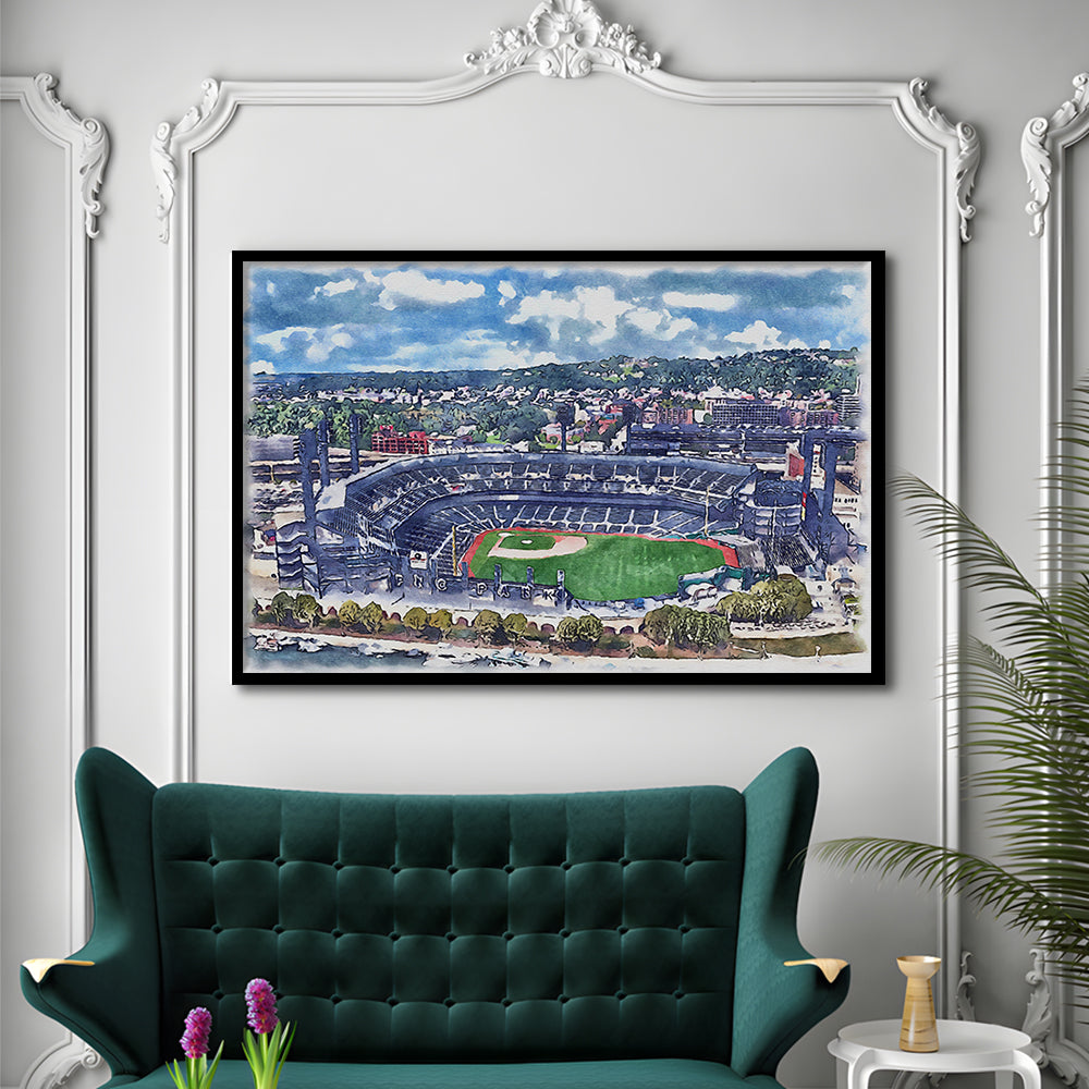 Pittsburgh Pirates, PNC Park Painting Watercolor, Sport Gift Art, Framed Art Print Wall Decor