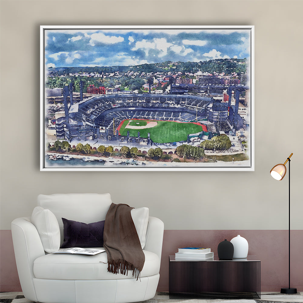 Pittsburgh Pirates, PNC Park Painting Watercolor, Sport Gift Art, Framed Canvas Print Wall Art