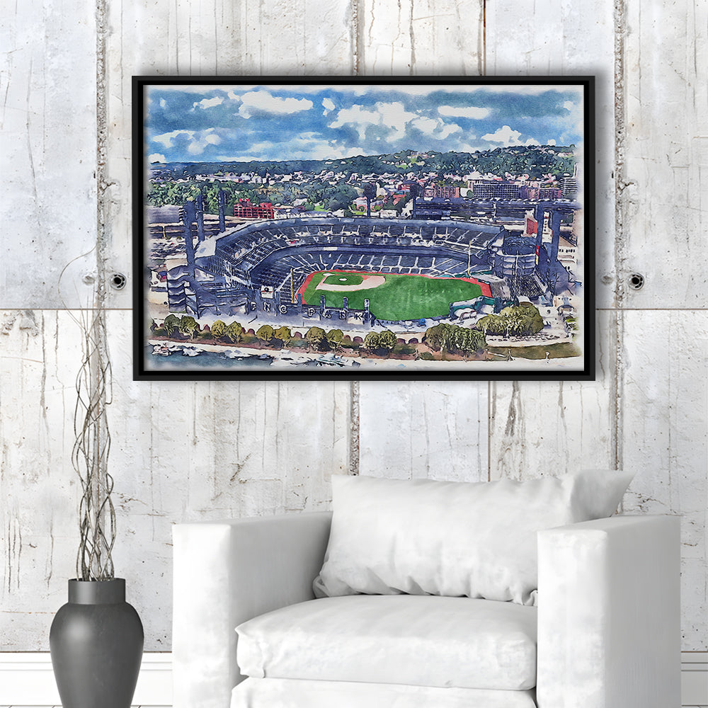 Pittsburgh Pirates, PNC Park Painting Watercolor, Sport Gift Art, Framed Canvas Print Wall Art