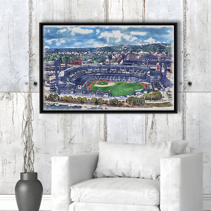 Pittsburgh Pirates, PNC Park Painting Watercolor, Sport Gift Art, Framed Canvas Print Wall Art