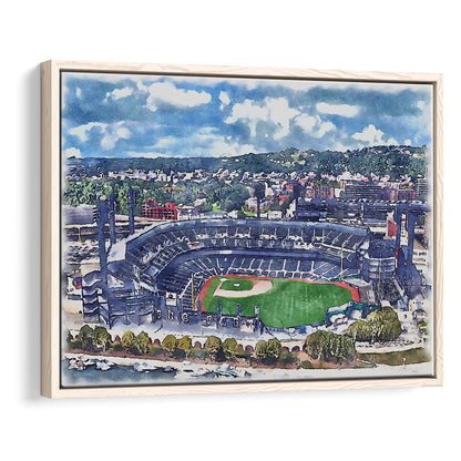 Pittsburgh Pirates, PNC Park Painting Watercolor, Sport Gift Art, Framed Canvas Print Wall Art