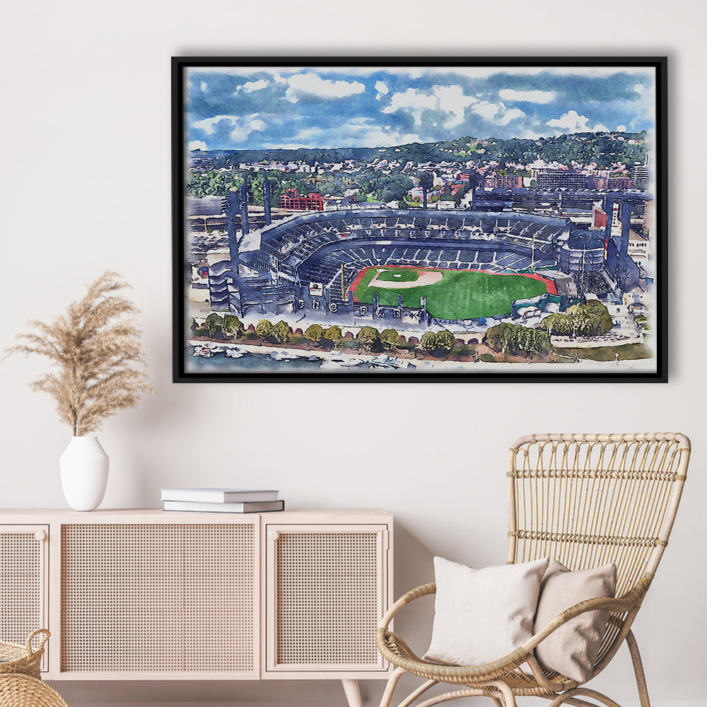 Pittsburgh Pirates, PNC Park Painting Watercolor, Sport Gift Art, Framed Canvas Print Wall Art