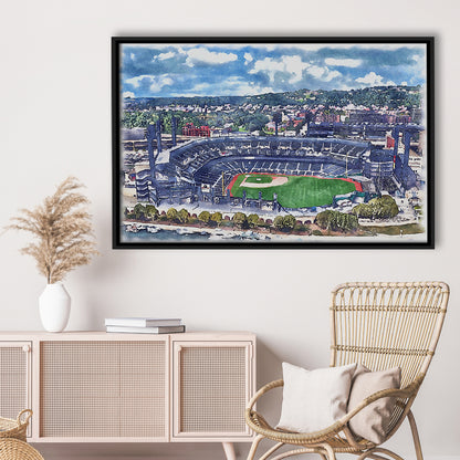 Pittsburgh Pirates, PNC Park Painting Watercolor, Sport Gift Art, Framed Canvas Print Wall Art
