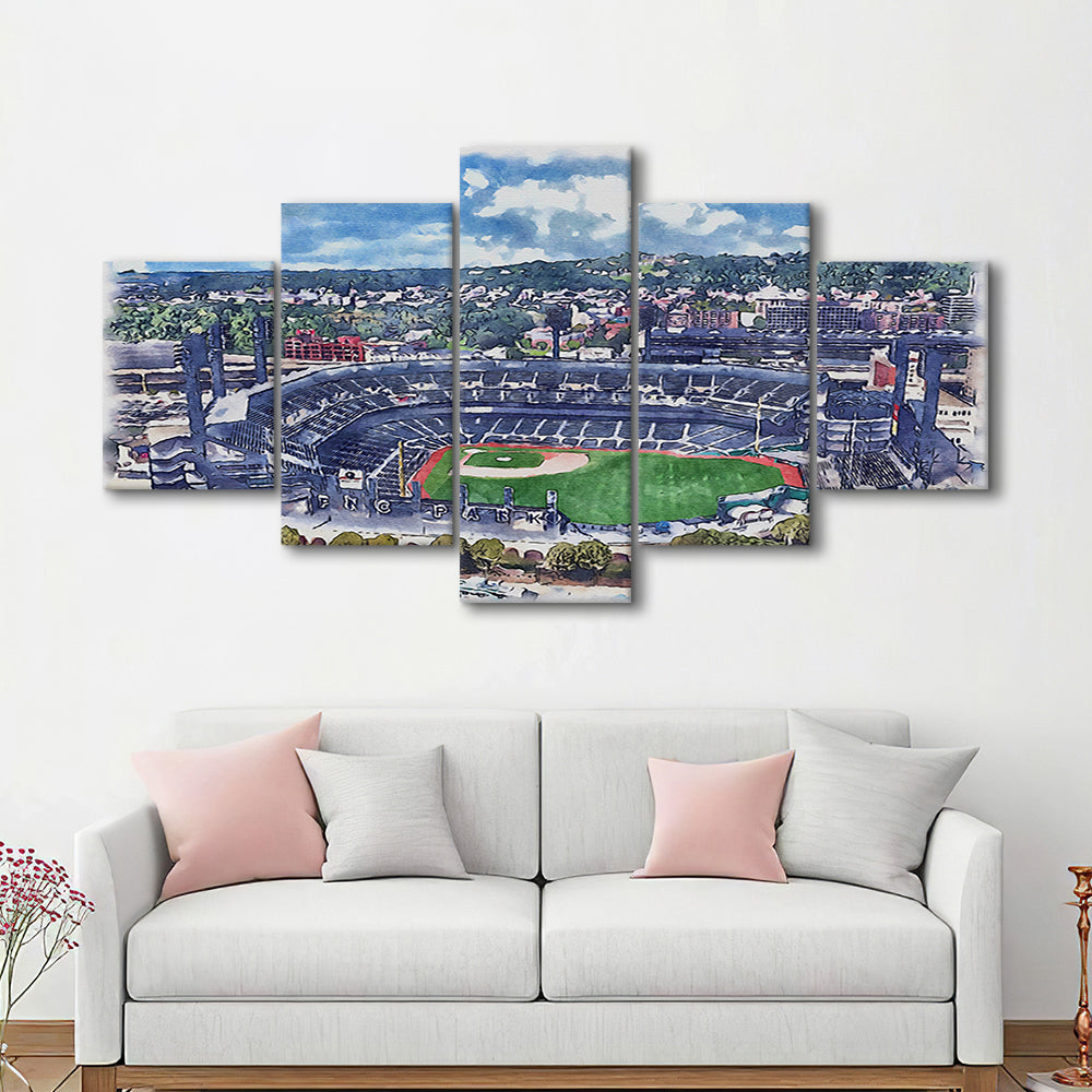Pittsburgh Pirates, PNC Park Painting Watercolor, Sport Art, Mixed 5 Panel, Canvas Print Wall Art