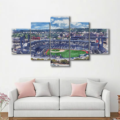 Pittsburgh Pirates, PNC Park Painting Watercolor, Sport Art, Mixed 5 Panel, Canvas Print Wall Art