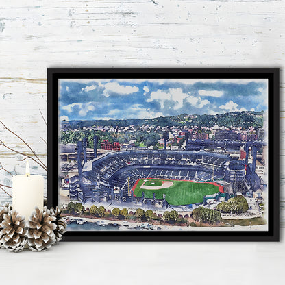 Pittsburgh Pirates, PNC Park Painting Watercolor, Sport Gift Art, Framed Canvas Print Wall Art