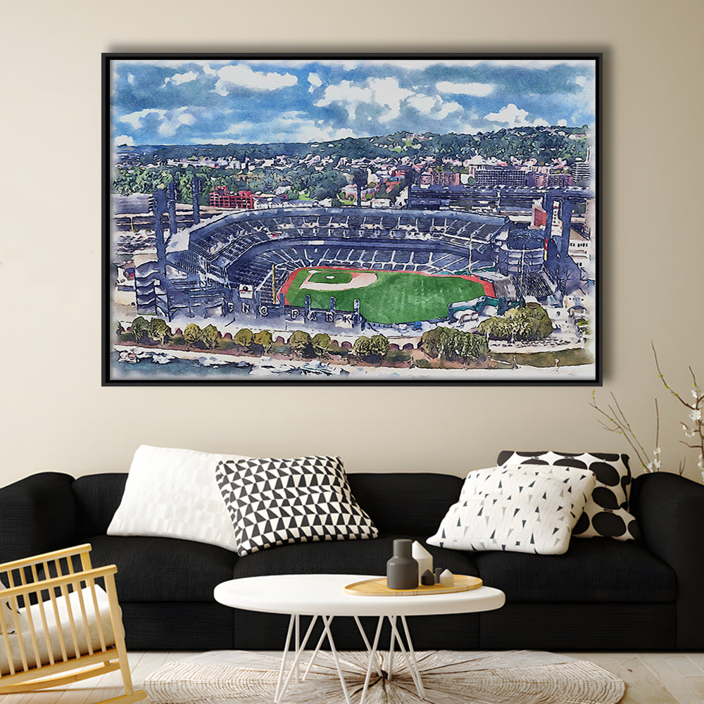 Pittsburgh Pirates, PNC Park Painting Watercolor, Sport Gift Art, Framed Canvas Print Wall Art